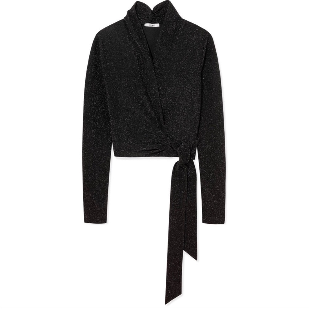 GANNI metallic stretch knit wrap top Size 34 (XS-S)